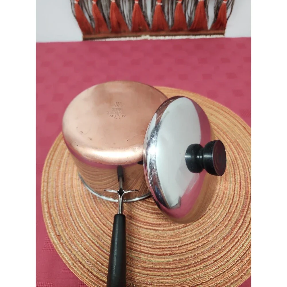 Vintage Revere Ware 1801 Copper Bottom Saucepan W Lid 2 Quart Made In The USA